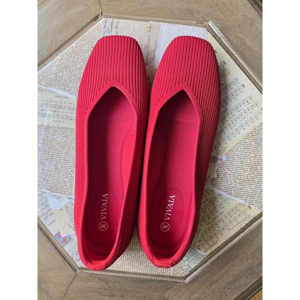 VIVAIA Margot Square Toe Ballet Flat Shoes Size 40 Fabric Women's Slip On Red